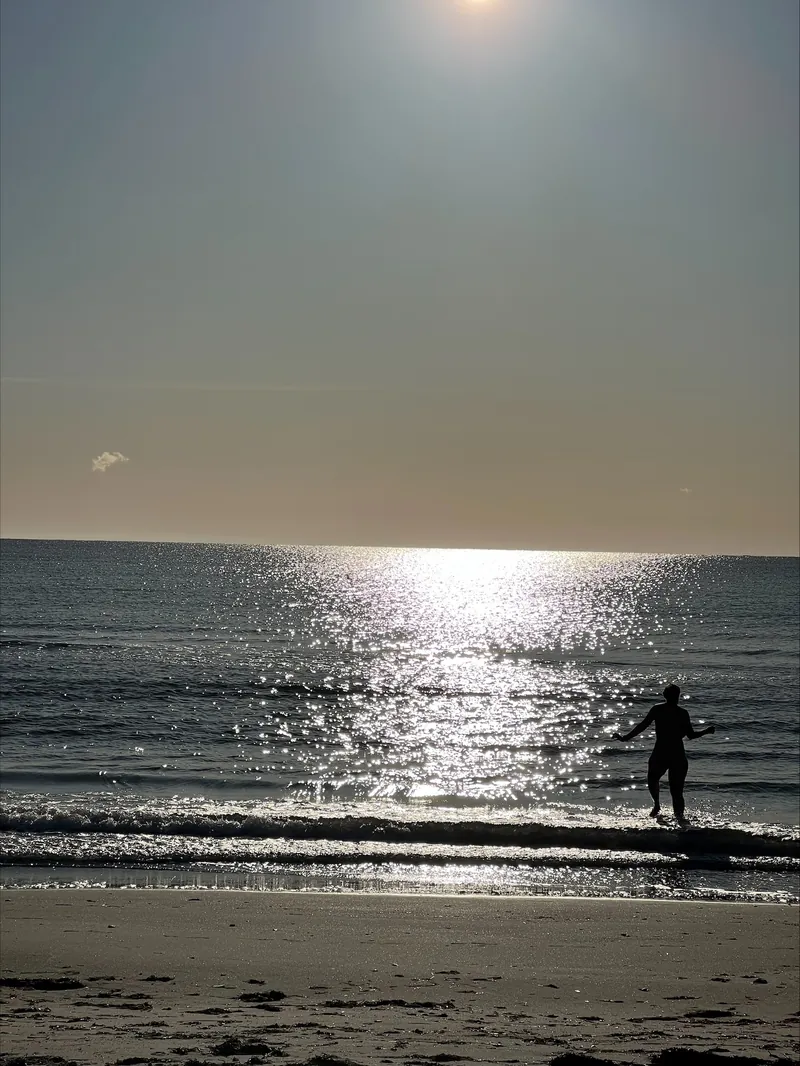 The sea against the light with a figure at the water’s edge